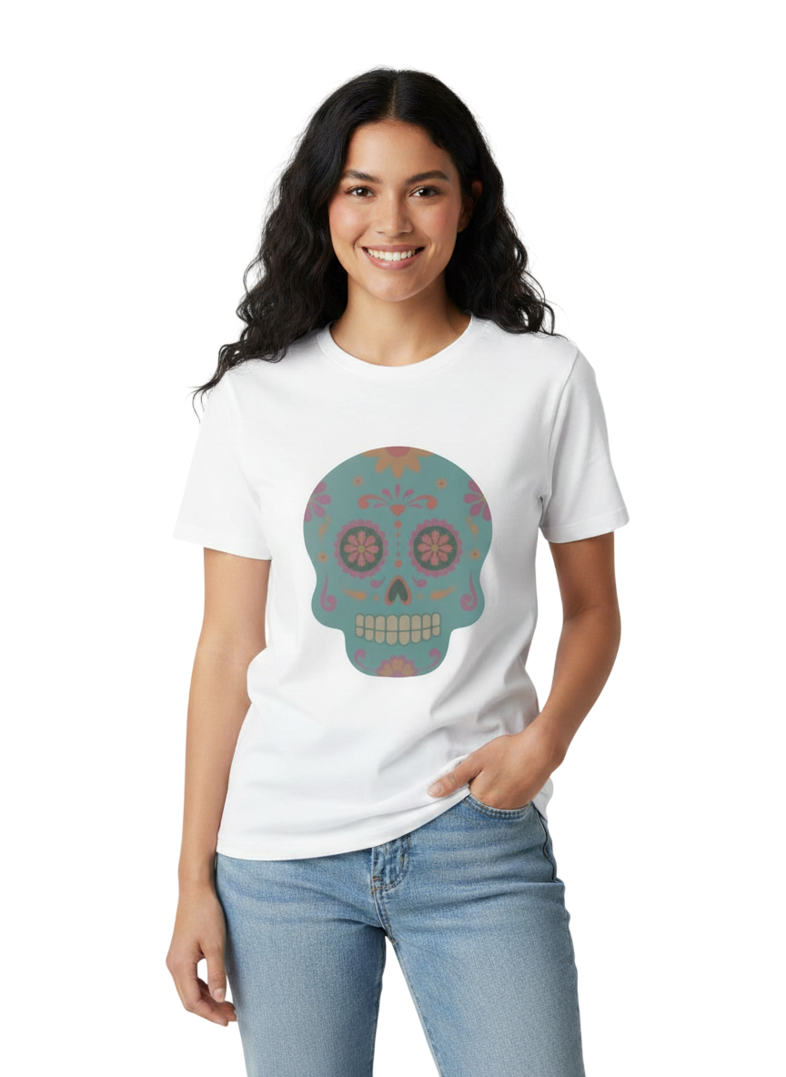 Camiseta Calavera Pastel Estilo Suave y Tradicional