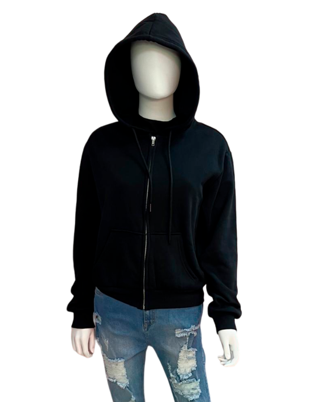 Single-Color Hoodie with Front Zipper and Side Pockets