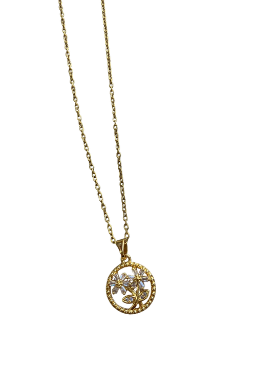 stainless steel chain With circle and flower design with diamonds