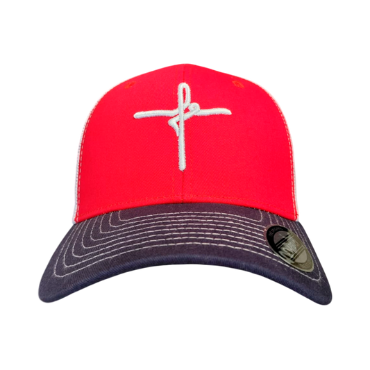 Gorra Roja y Negra con Bordado de Cruz