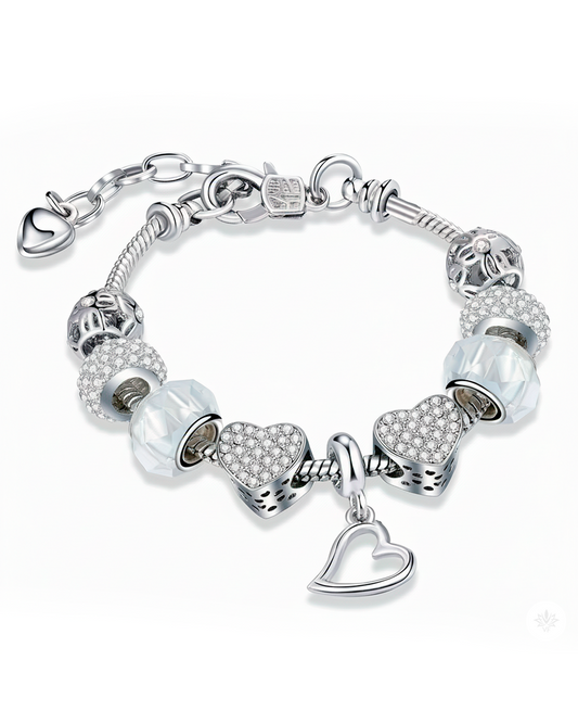 Pulsera de corazones brillantes con dijes de cristal