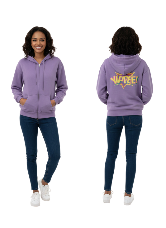 Hoodie Lila YIPPEE! con Estampado Retro