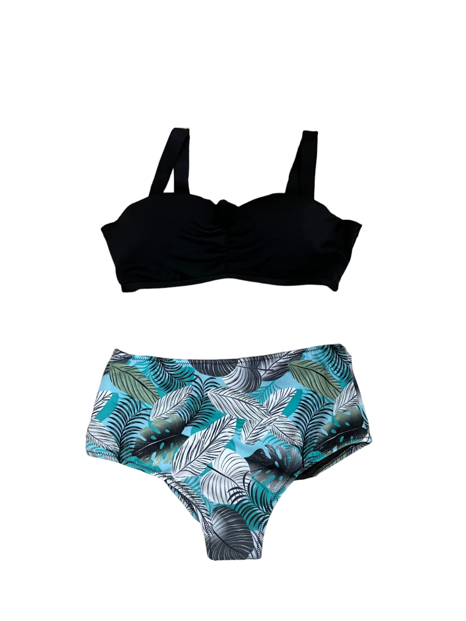 Two-piece black and flower print swimsuit