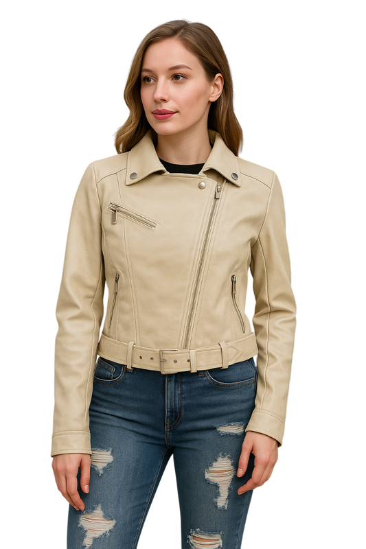 Soft Leather Vest with Zipper, Pockets, and Front Tie Strap