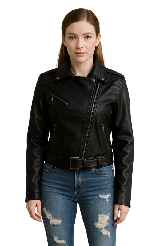 Shiny Leather Vest with Zipper, Silver Buttons, and Front Tie Strap