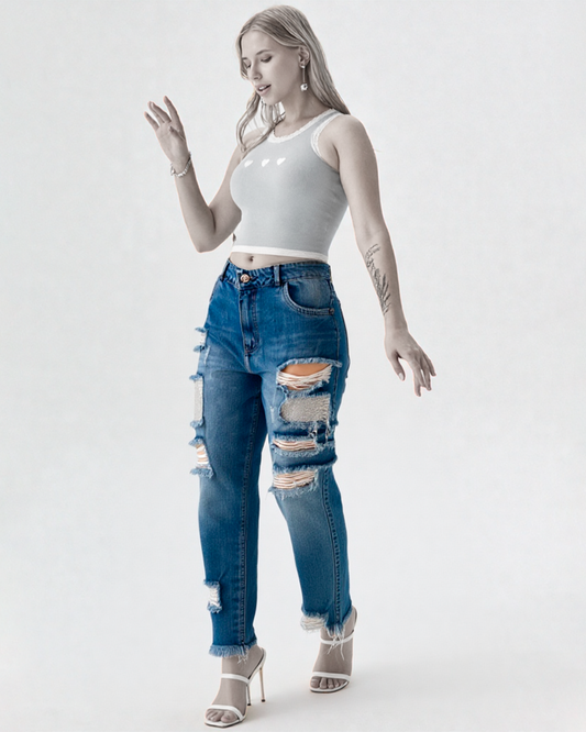Plus-Size Wide-Leg Pants with Distressed Open-Front Design
