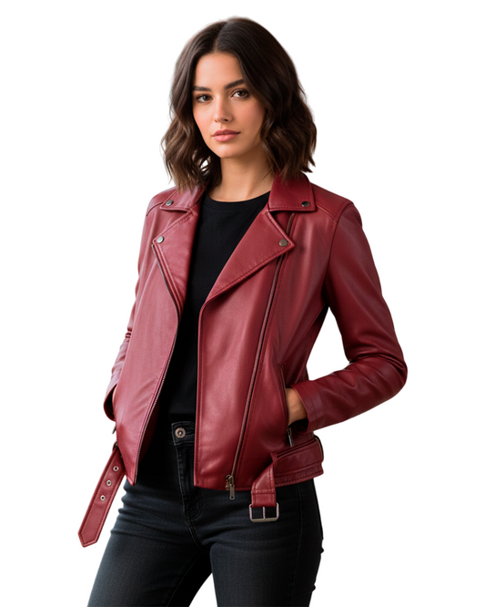 Chaqueta en cuero vinotinto